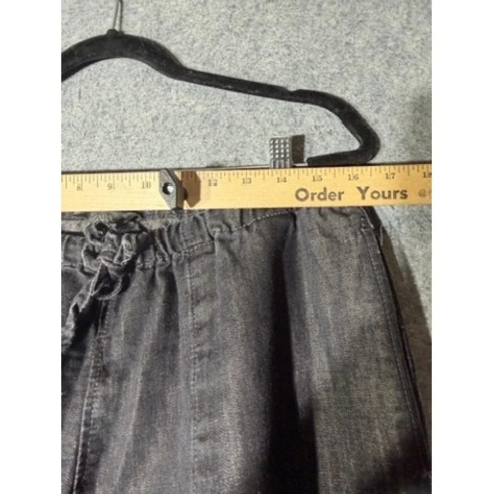 Zara Women Dark denim Linen Blend Wide Leg Elastic Waist Drawstring Pants Large